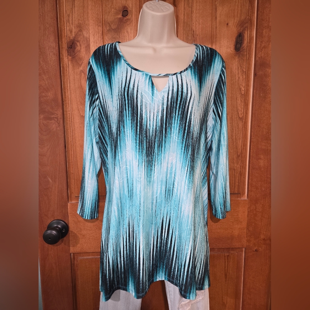 Notations Teal and Black‎ Tunic Top